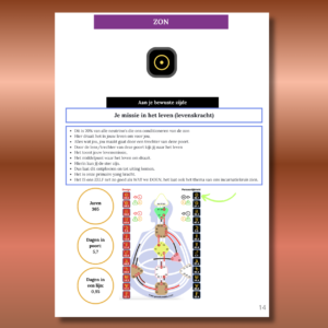Uitlegpagina over de Human Design Zon met informatie over levensmissie, levenskracht, poorten, lijnen en de invloed van de Zon binnen een Human Design ontwerp.